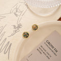 Vintage Luxury Black Enamel Starry Round Studs With Gold Rim Silver Needle Elegant Women's Earrings view 3