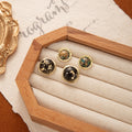 Vintage Luxury Black Enamel Starry Round Studs With Gold Rim Silver Needle Elegant Women's Earrings view 4