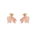 Elegant Pastoral Flower Mesh Fabric Studs With Acrylic Beads And Green Leaf Charm Earrings view 5
