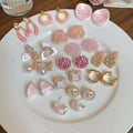 Pink Floral Faux Pearl Stud Earrings With Silver Posts Sweet Light Luxury Jewelry view 3