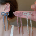 Chic Copper Bowknot Rhinestone Tassel Drop Earrings With Silver Posts view 2