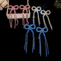 Chic Copper Bowknot Rhinestone Tassel Drop Earrings With Silver Posts view 3