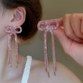 Chic Copper Bowknot Rhinestone Tassel Drop Earrings With Silver Posts view 4