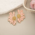 French Vintage Luxury Layered Daisy Flower White Enamel Gold Alloy Rhinestone Stud Drop Earrings view 4