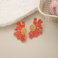 French Vintage Luxury Layered Daisy Flower White Enamel Gold Alloy Rhinestone Stud Drop Earrings view 3