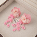 Vacation Lace Flower Acrylic Beaded Tassel Stud Earrings Elegant Sweet Floral Drop Earrings view 4