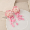 Vacation Lace Flower Acrylic Beaded Tassel Stud Earrings Elegant Sweet Floral Drop Earrings view 3