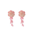 Vacation Lace Flower Acrylic Beaded Tassel Stud Earrings Elegant Sweet Floral Drop Earrings view 5