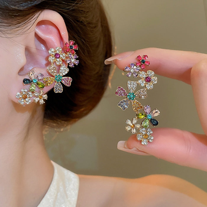 18K Gold Plated Copper Floral Clip-on Earrings Light Luxury Fashion Flower Ear Jewelry