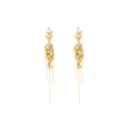Elegant European Alloy Wheat Leaf Rhinestone Long Chain Tassel Statement Drop Stud Earrings view 5