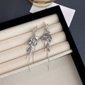 Elegant European Alloy Wheat Leaf Rhinestone Long Chain Tassel Statement Drop Stud Earrings view 3