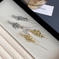 Elegant European Alloy Wheat Leaf Rhinestone Long Chain Tassel Statement Drop Stud Earrings view 4