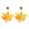Silver Post Fabric Flower Tassel Drop Earrings Beach Vacation Sweet Floral Style view 5