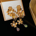 925 Sterling Silver Gold Flower Pearl Tassel Drop Earrings Vintage Floral Light Luxury view 4