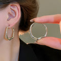 Alloy Irregular Twisted Round Hoop Earrings With Silver Pins European Minimalist Luxury Style view 3