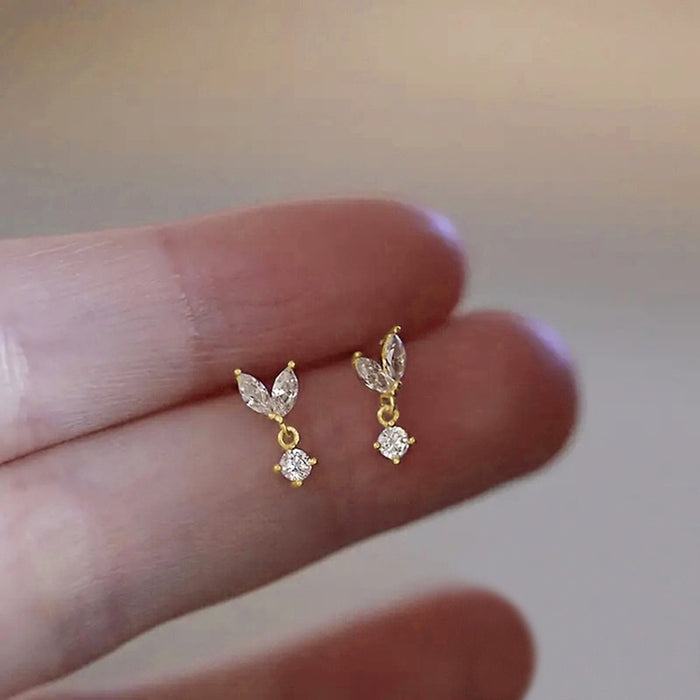 Minimal French Leaf Stud Earrings, Small Delicate Water Drop Bud Earrings, Sweet Niche Jewelry