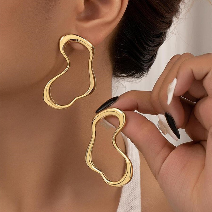 Heart Shaped Irregular Line Stud Earrings, Fashion Minimal Metallic Party Earrings For Women
