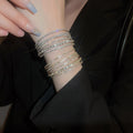 Rhinestone Geometric Multilayer Open Copper Bangle For Women Vintage Light Luxury Style view 2