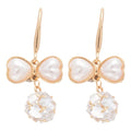 Sweet Bow Heart Faux Pearl Cubic Zirconia Ear Hook Earrings For Women Light Luxury Elegant Jewelry view 5
