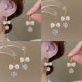 Sweet Bow Heart Faux Pearl Cubic Zirconia Ear Hook Earrings For Women Light Luxury Elegant Jewelry view 1