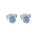 Elegant Pink Chiffon Flower Tassel Drop Earrings With Faux Pearl Beaded Alloy Stud Earrings view 5