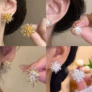 Korean Chic Zircon Metal Firework Stud Earrings With Silver Pins Geometric Line Jewelry