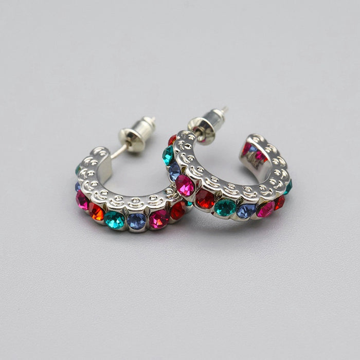 Dopamine Colorful Lightweight Luxury C Shape Round Stud Earrings For Fashion Jewelry