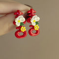 Resin Flower Double Happiness Stud Earrings With Silver Posts, Sweet Spring Summer Niche Design view 4
