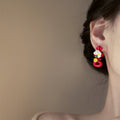 Resin Flower Double Happiness Stud Earrings With Silver Posts, Sweet Spring Summer Niche Design view 3