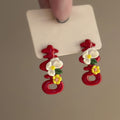 Resin Flower Double Happiness Stud Earrings With Silver Posts, Sweet Spring Summer Niche Design view 2