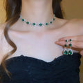 Rhinestone Teardrop Copper Necklace And Earrings Jewelry Set Vintage Luxury Collarbone Style view 2