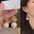 Chic Geometric Round Sequin Faux Pearl Drop Earrings Retro Ear Hook Jewelry view 1