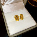 18K Gold Plated Copper Round Coin Huggie Earrings Vintage Geometric Light Luxury Style For Women view 3