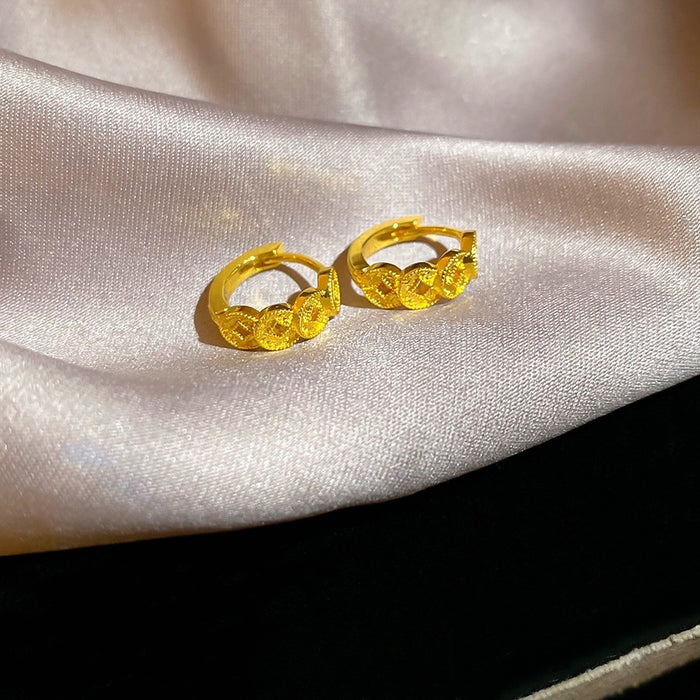 18K Gold Plated Copper Round Coin Huggie Earrings Vintage Geometric Light Luxury Style For Women