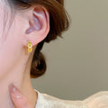 18K Gold Plated Copper Round Coin Huggie Earrings Vintage Geometric Light Luxury Style For Women view 4