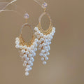 French Vintage Faux Pearl Zircon Grape Cluster Tassel Drop Earrings With Silver Needle view 1