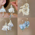 Alloy Rhinestone Chiffon Flower Tassel Drop Earrings For Beach Vacation Style view 1