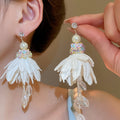 Alloy Rhinestone Chiffon Flower Tassel Drop Earrings For Beach Vacation Style view 2