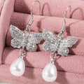 Elegant Butterfly Faux Pearl Hook Earrings For Women, Fairy Style Bridal Wedding Jewelry view 2