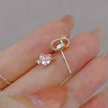 Pink Heart Stud Earrings For Women, Sparkling Cupid Heart Ear Cartilage Nail Fashion Jewelry view 3