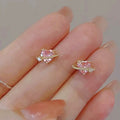 Pink Heart Stud Earrings For Women, Sparkling Cupid Heart Ear Cartilage Nail Fashion Jewelry view 2