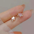 Pink Heart Stud Earrings For Women, Sparkling Cupid Heart Ear Cartilage Nail Fashion Jewelry view 1