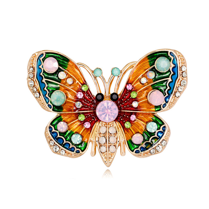 Red Gold Tone Butterfly Crystal Enamel Metal Brooch Pin