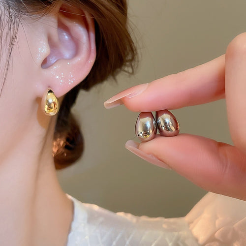 18K Gold Plated Copper Smooth Teardrop Stud Earrings With Silver Posts For Women