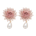 Silver Needle Fabric Flower Pearl Crystal Stud Earrings Korean Sweet Elegant Designer Style view 5