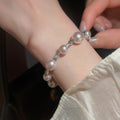 Light Luxury French Faux Pearl Zircon Geometric Round Bangle For Women view 2