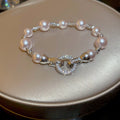 Light Luxury French Faux Pearl Zircon Geometric Round Bangle For Women view 3