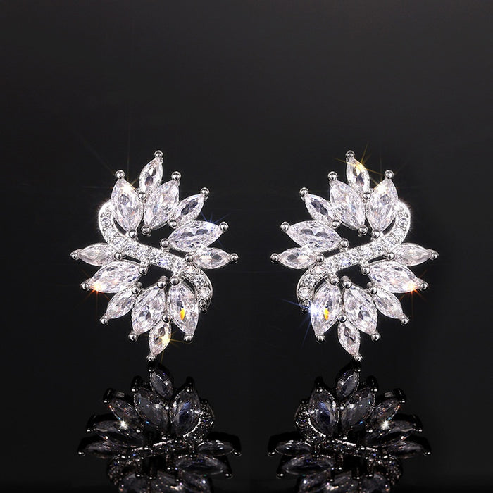 Light Luxury Geometric Zircon Marquise Stud Earrings For Elegant Wedding Bridal Styling