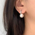 Glossy Pearl Geometric Earrings, Elegant Soft Style Daily Jewelry With Inlaid Zircon Detail view 3