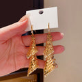 18K Gold Plated Copper Zircon Geometric Tassel Drop Earrings Vintage Light Luxury Ear Hooks view 3